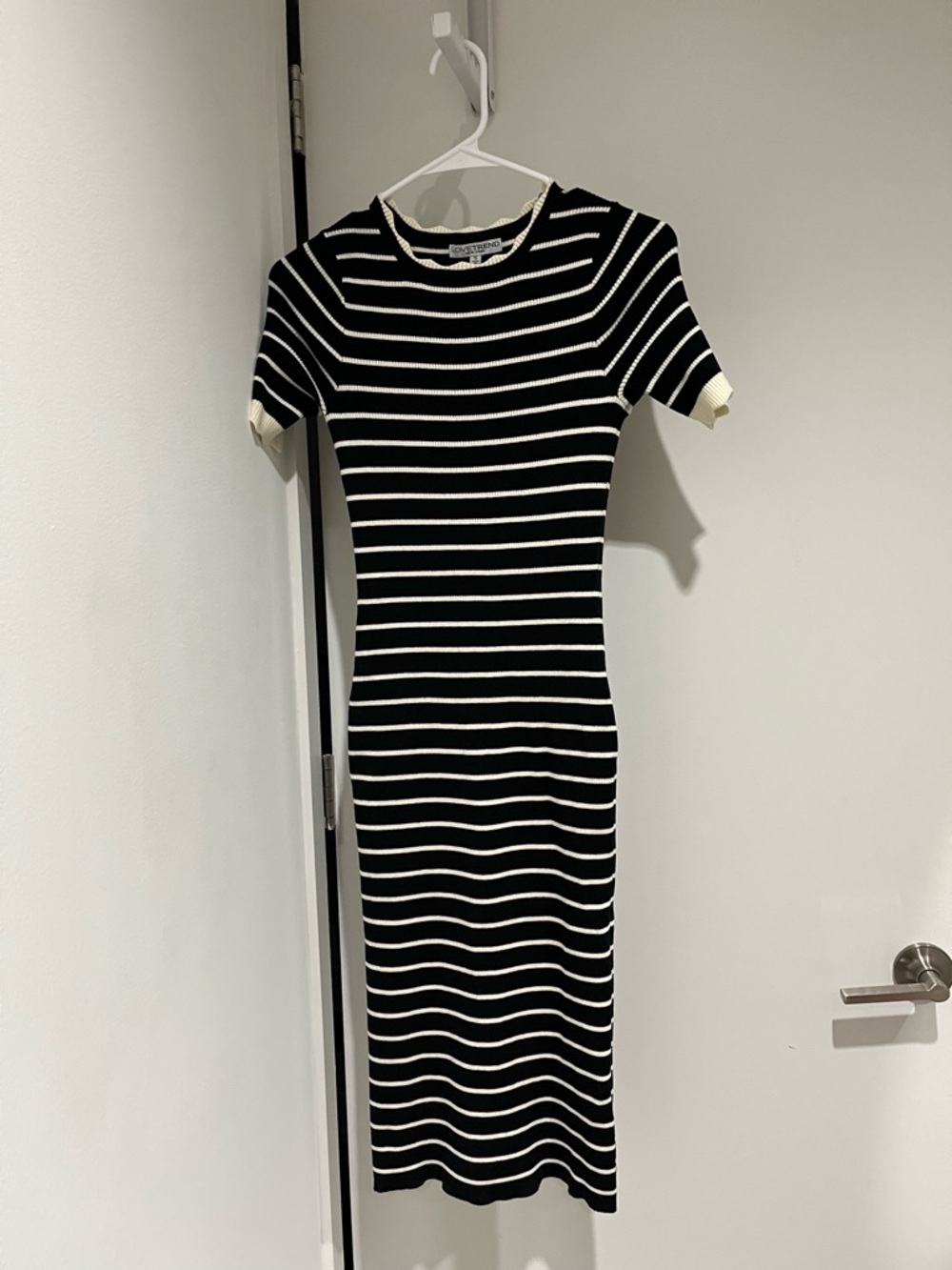 Black & White Striped Knit Midi Dress